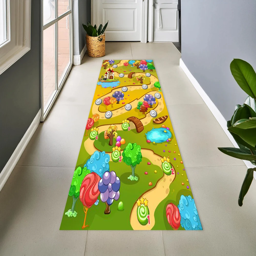 Commercial Road Printing - 漫画ゲームクリアランスプリントカーペット道路木々家キャンディー池デザイン子供部屋教育用楽しいラグプレイマット