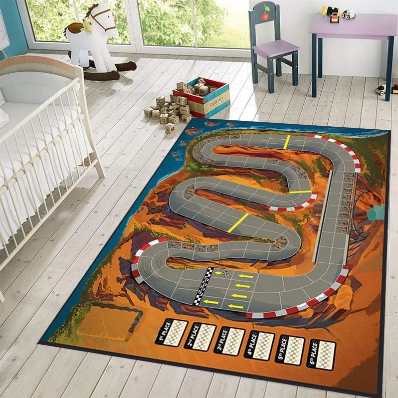 Commercial Road Printing - 視覚立体レーシングトラックカーペット子供用ソフトクライミングマット子供用ゲームラグ都市交通道路プリントカーペット