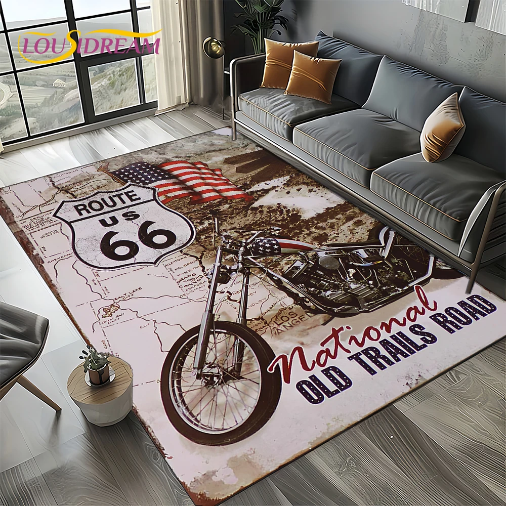 Commercial Road Printing - ルート 66 レトロアメリカ歴史的なマザーロード、マエ エストラーダカーペットラグ、リビングルーム、ベッドルーム、ホームソファ、エリアラグ、滑り止めフロアマット用