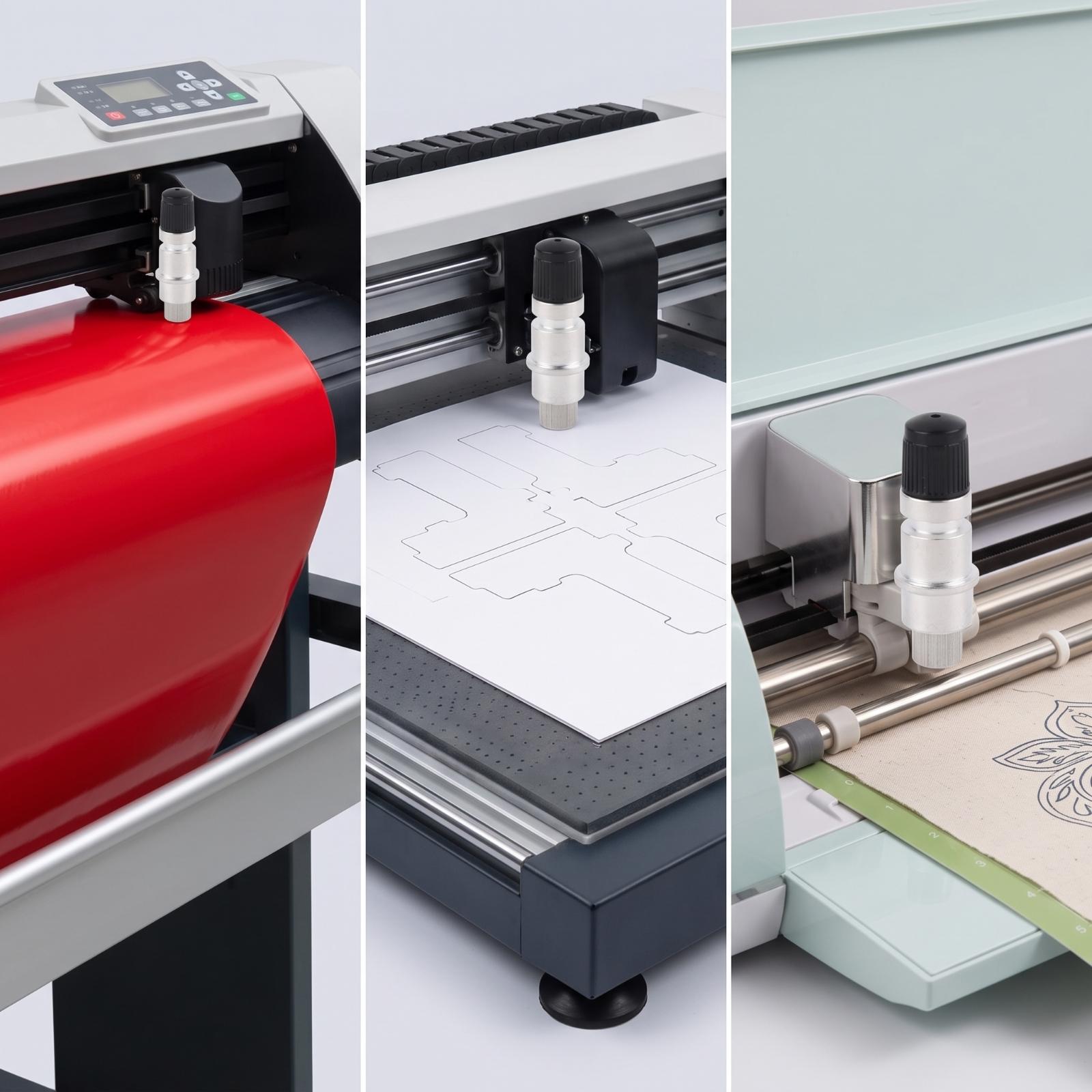 Cutting Plotter Blade - シルバーシリンダーボディとブラックキャップを備えたプロッターカッティングスタンド、クラフトプロジェクトにおける安全な刃の深さ調整用