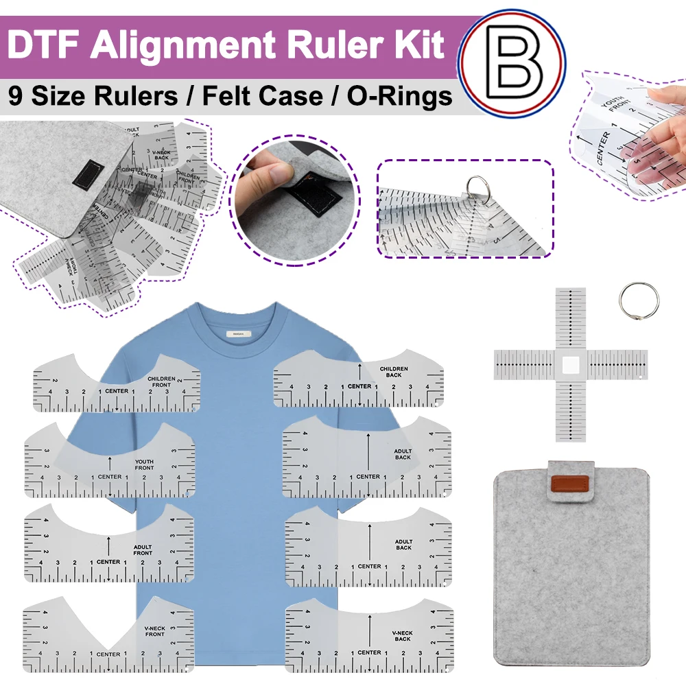 Pretreatment Machine Dtg - DTF・DTGアライメント定規キット（フェルトケース、Oリング、センタリングX定規付き）熱転写測定ツール多機能アライナー