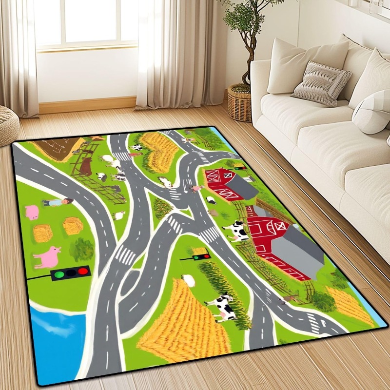 農場交通パターンカーペット納屋動物道路川プリントリビングルー - Commercial Road Printing のレビューと価格